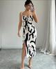 Women's Clothing European, American Spring and Summer New Fashion Printing Slim-fitting Suspender Split Dress Waist
