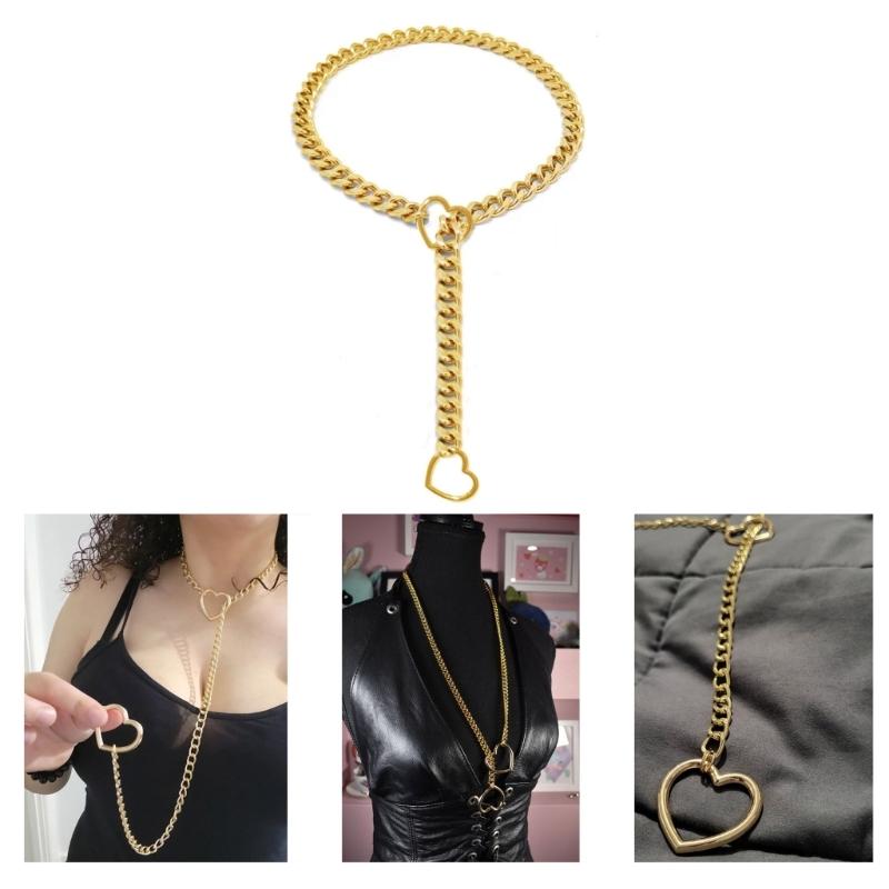 Punk Rock Heart Pendant Necklace Hip Punk Rock Inspired Necklace with Adjustable Heart Charm Stylish Neck Chains