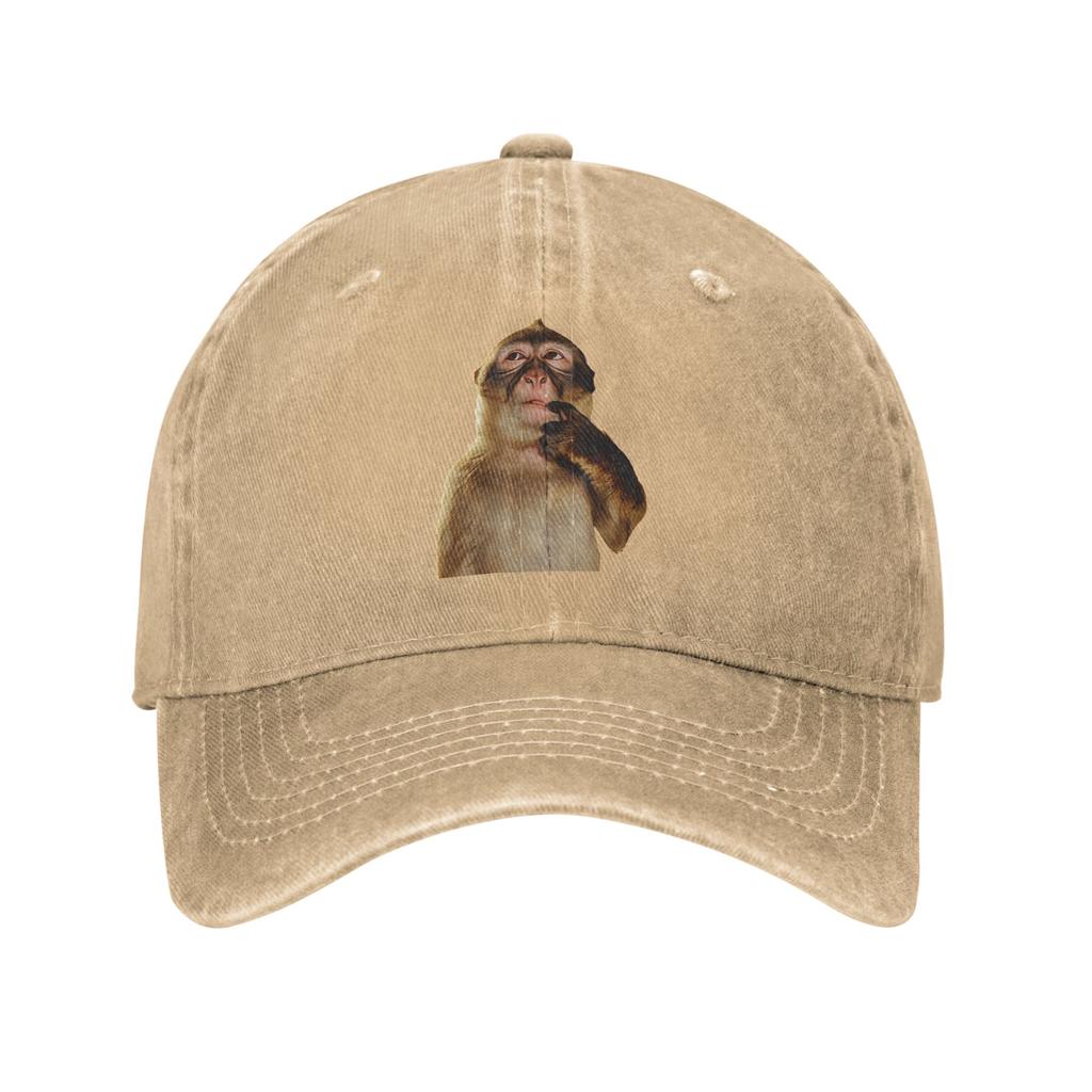 Washed Baseball Cap Thinking Monkey Meme Summer Trucker Hat For Unisex Women Streetwear Tennis Skate Sun Baseball Caps