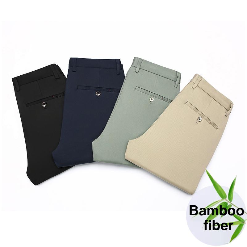Pantaloni casual din fibră de bambus pentru bărbați, Noutate Primăvară 2025, Stil clasic, Modă business, Kaki, Pantaloni de bumbac elastic, Haine de marcă pentru bărbați