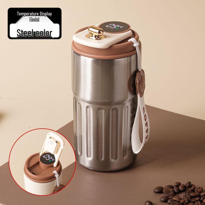 Temperature-Sensitive Coffee Thermos with Lanyard & Drink Switch