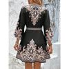 New Women's Printed V-Neck Dress, Three-Quarter Elbow Sleeve Tie Waist A-Line Midi Dress for Summer Casual Party Daily Wear