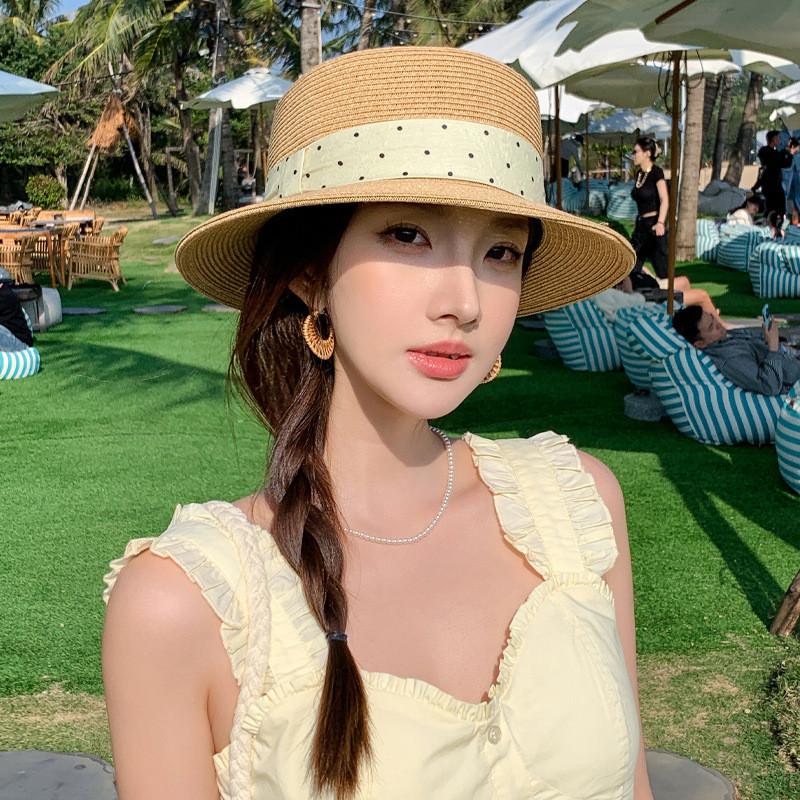 French Elegant Straw Hat With Wide Brim For Summer Sun Protection