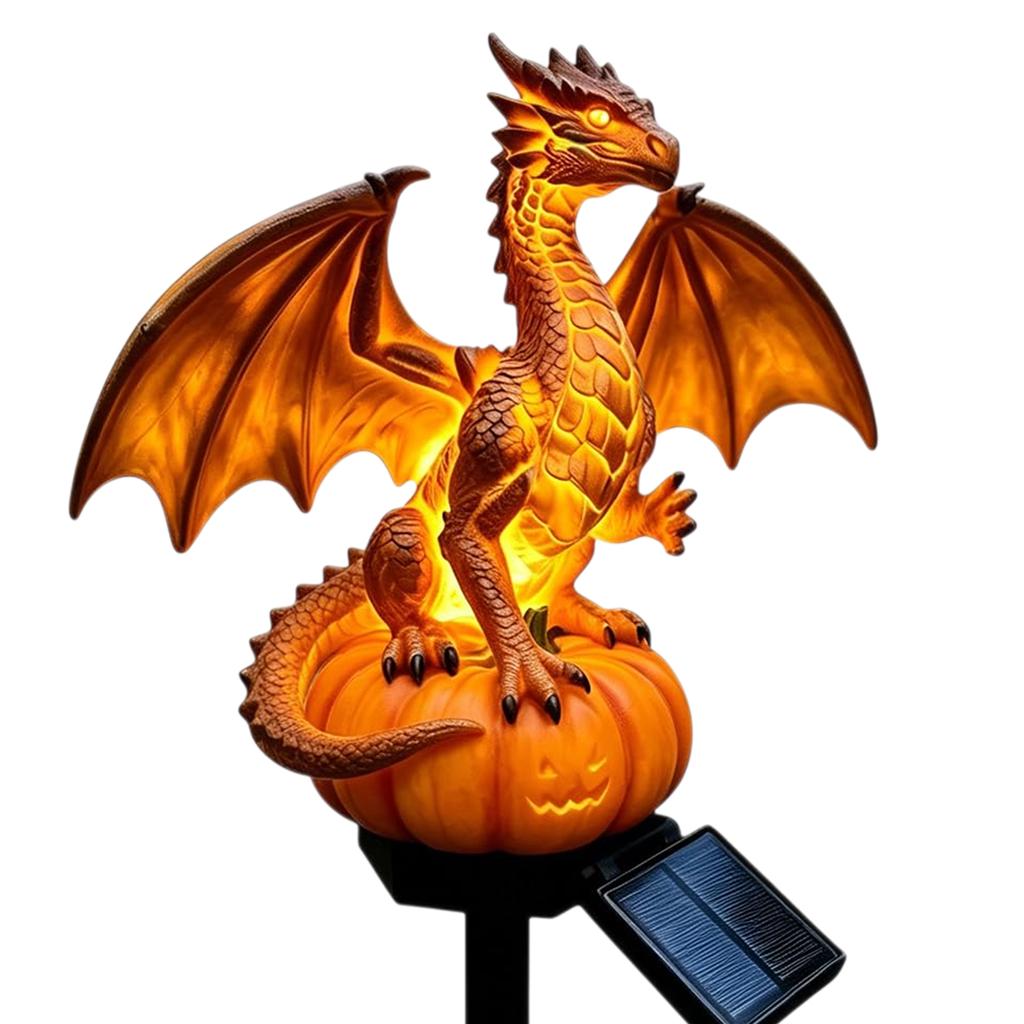 Pumpkin Dragon Resin Solar Stake Light Garden Animal Statue Outdoor Night Lamp Yard Decor