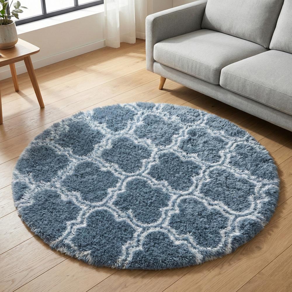 Dywan okrągły do salonu shaggy DECOR antypoślizgowy miękki puszysty 120x120 Silver Lantern