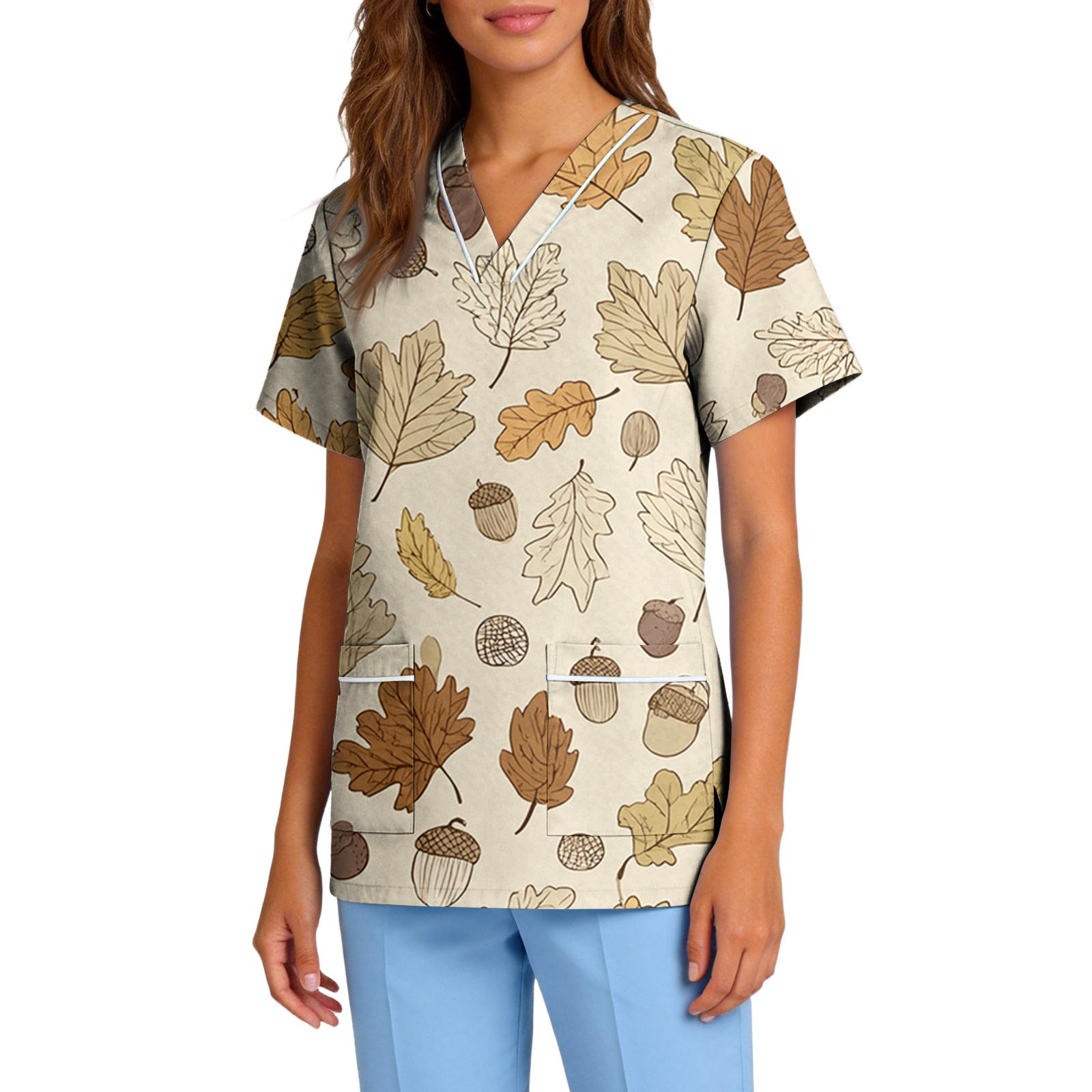 

Women’s Stretch Quick Dry V Neck Short Sleeve Printed Scrub Top with Pockets for Healthcare and Nursing Uniforms XXL
