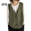Women Knitting Vest V-Neck Sleeveless Single Breasted Warm Waistcoat Solid Color Loose Fit Knitted Tank Tops with Pockets