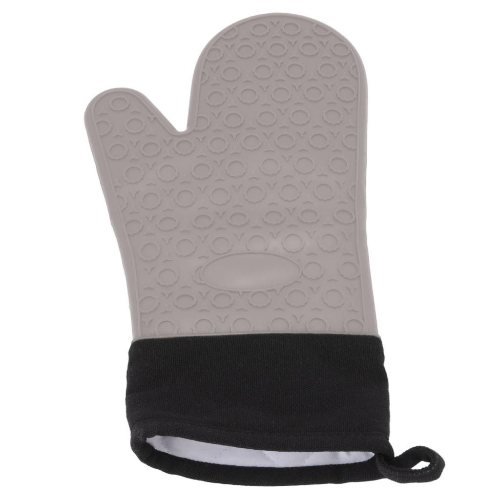 Silicone Oven Mitts Non Slip Kitchen Baking Gloves High Temperature Resistant 2 Fingers Long Gray