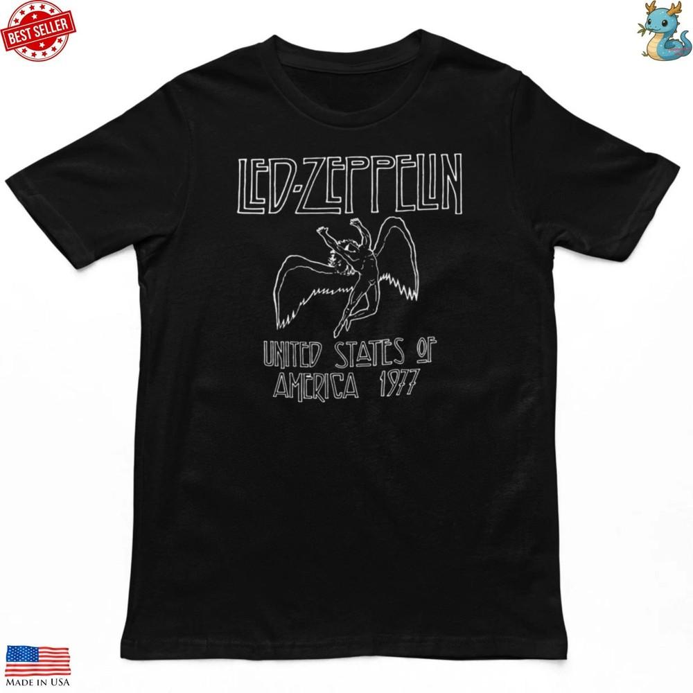 Led Zeppelin 1977 US Tour T Shirt Black Rock Band Graphic Tee Reprint Unisex T-Shirt