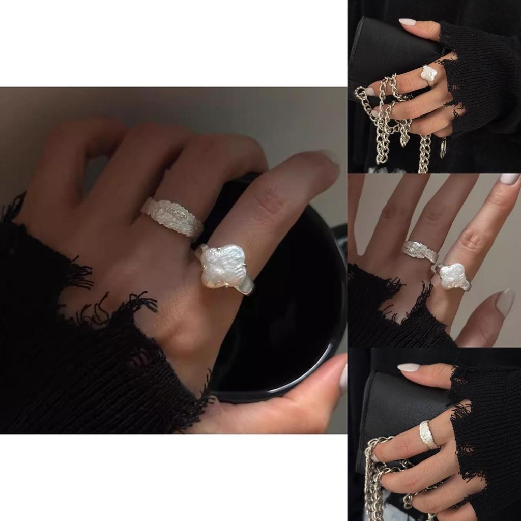 Copper Fashionable Ring For Women With Irregular Pearl And Aesthetic Contemporary