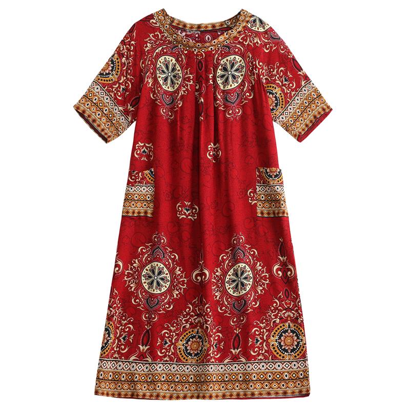 Plus Size Elegant Long Dresses for Women Clothes Loose Short Sleeve Vintage Summer Dress