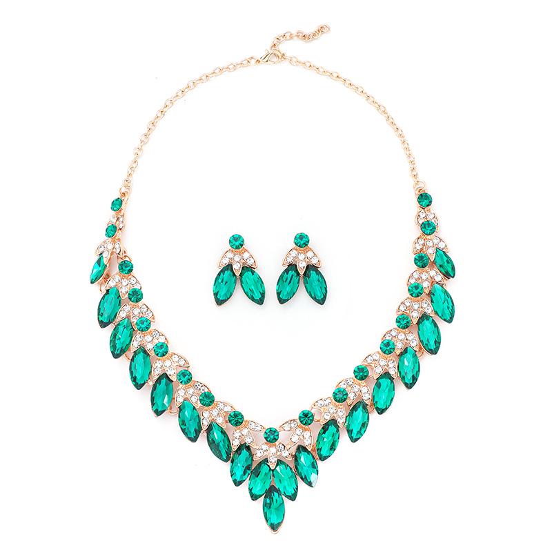 Retro Crystal Gem Necklace & Earring Set - Women's Fashion Accessories