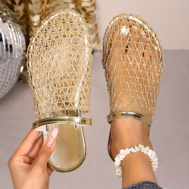 Women's Golden-Tone Woven Jute-like Moccasin Slippers - Open-Toe Arch with Lace-Up Strap & Rubber Sole, All-Season Casual Shoes with Faux Cover Insole