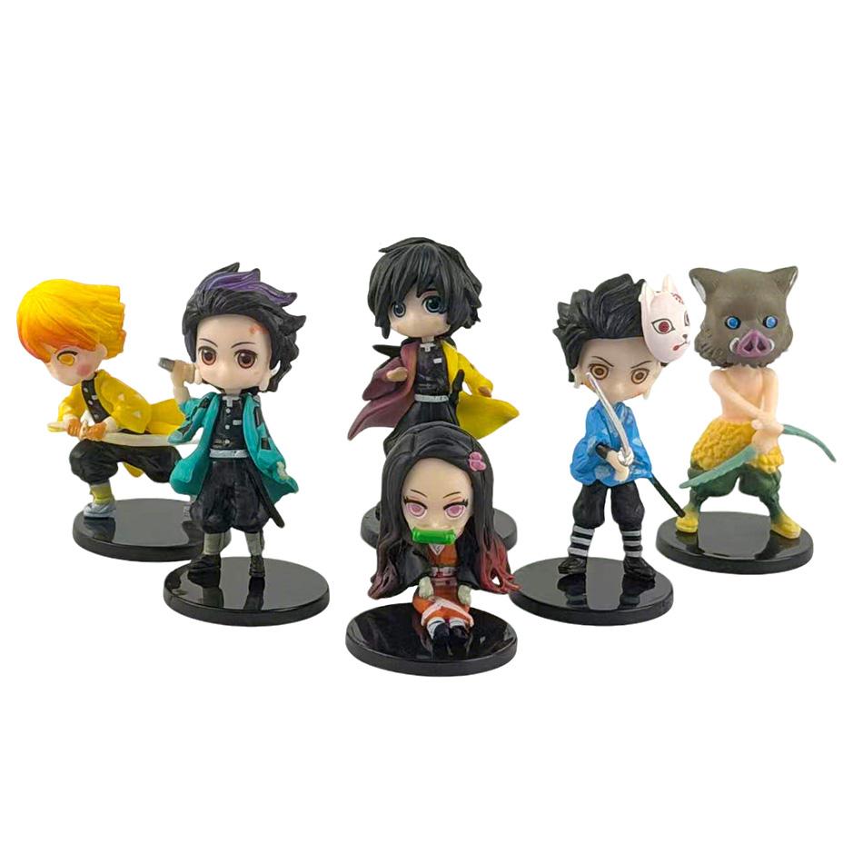 6Pcs Set Anime Demon Slayer Figure 7cm Kamado Tanjirou Kamado Nezuko Mini Cute Edition Pvc Doll Toy Desktop Ornament Gift