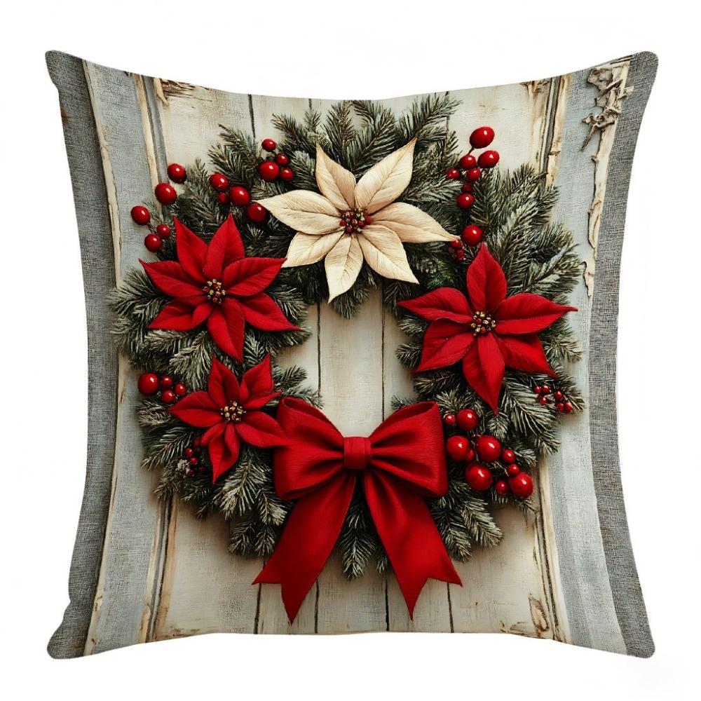 Christmas Cushion Cover Christmas Tree Pattern Snowflake Decorative Pillowcase Santa Claus Cartoon Square Shape