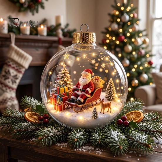 Seasonal Decorative Gifts Light Up Christmas Scene Ball Ornament with Warm LED Glowing Holiday Story for Clear Acrylic Hanging Balls Tree Decor
