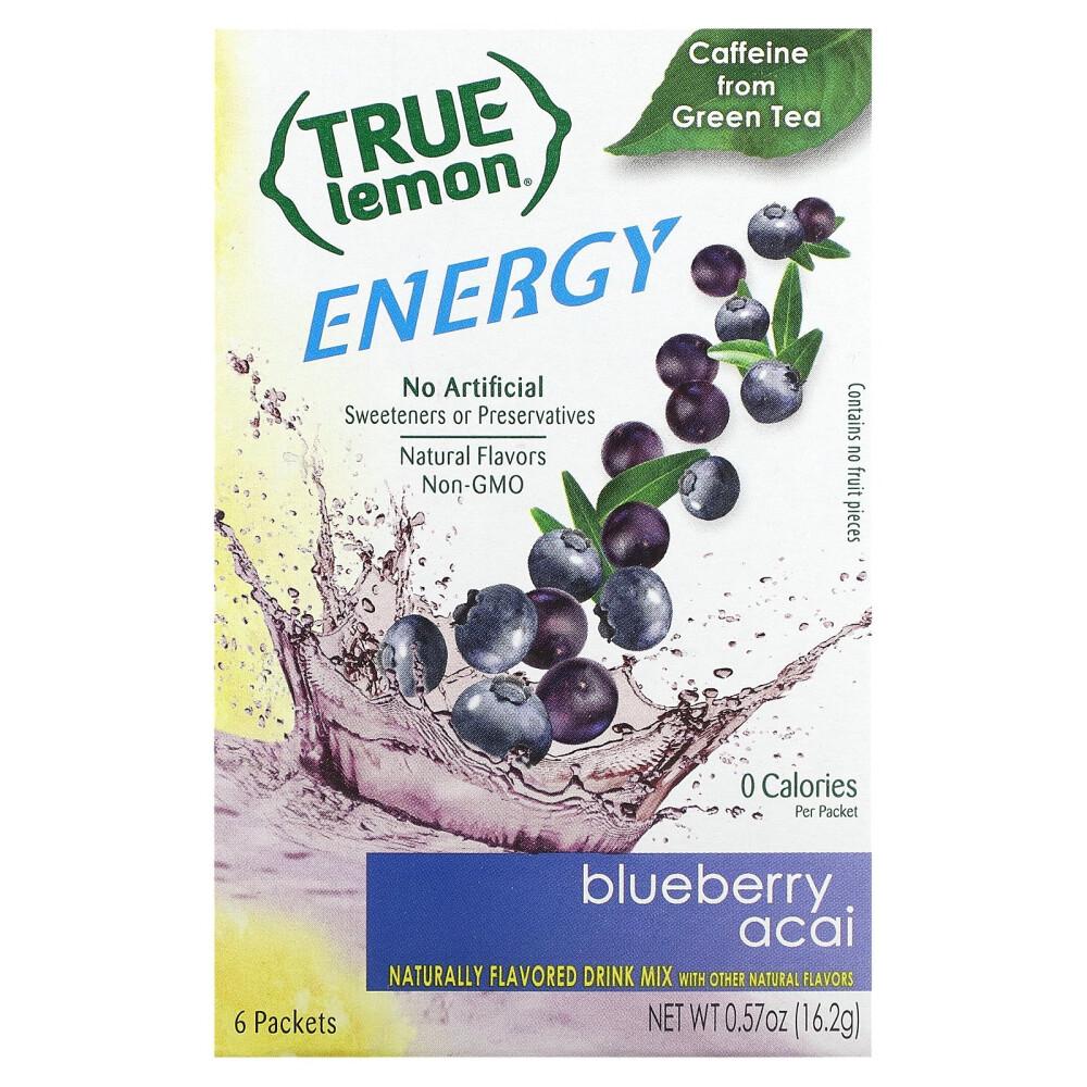 True Citrus True Lemon Energy Blueberry Acai Drink Mix, 6-Pack (2.7g / 0.095oz Each)