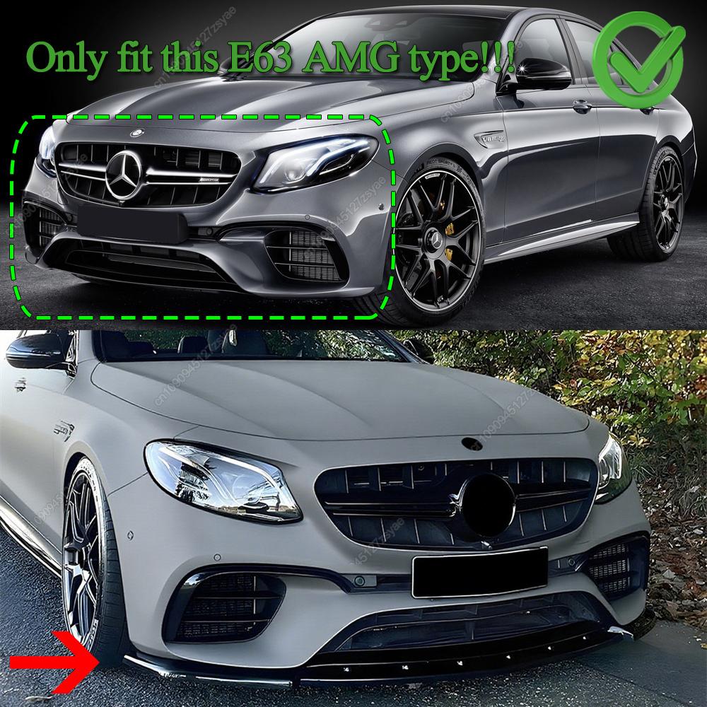 3Pcs Car Front Bumper Lip Spoiler Splitter Diffuser For Mercedes Benz E Class W213 E63 AMG 2016-2020 Bodykit Tuning Gloss Blcak
