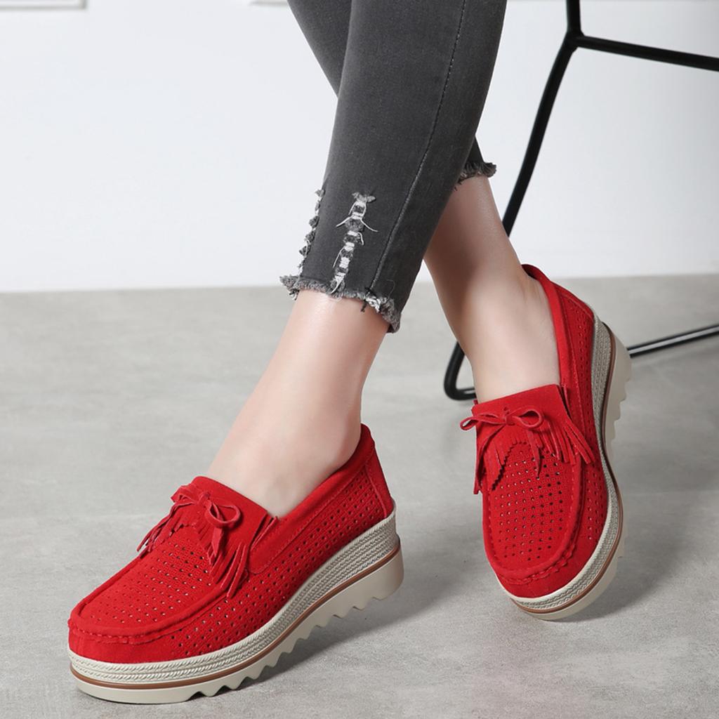 Cow Suede Women's Walking Shoes Fashion Platform Shoes Loafers Height-increased Moccasins Slip-on Mother Shoes