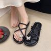 2025 Summer New Cool Slippers Outer Thick-soled Slippers Flat-bottomed French-style Beach One-word Set of Toe Rhinestone Cold Slippers