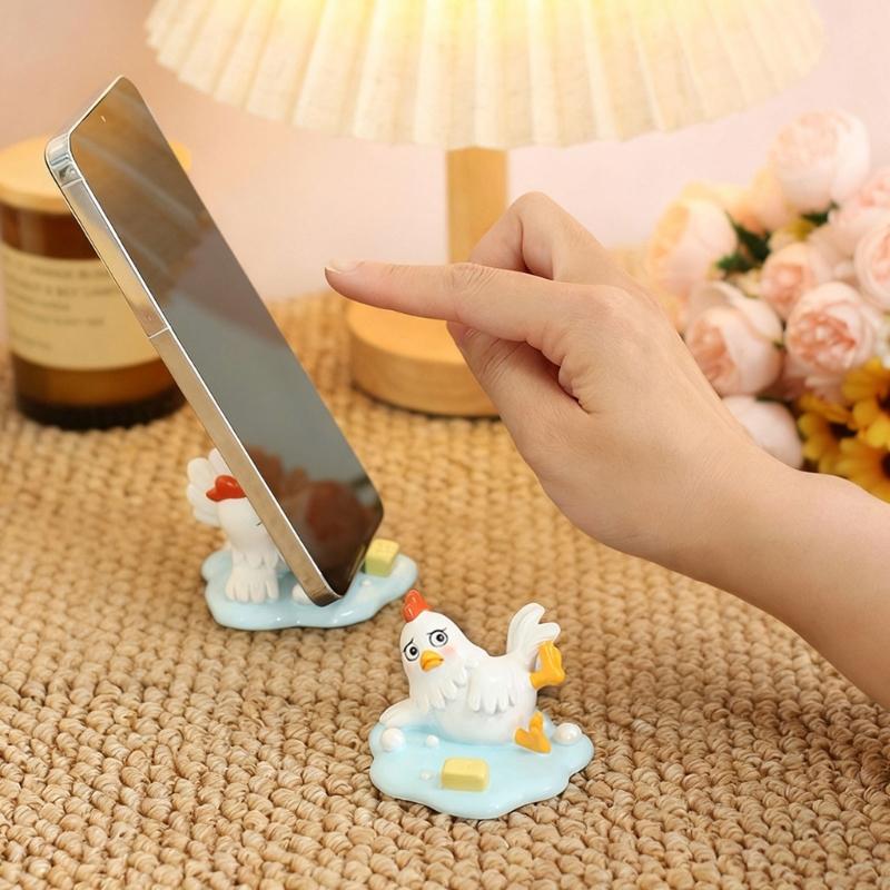Funny Resin Slipping Chicken Figure Phone Stand Desk Decors Humorous Ornament Gift for Friend Family Birthday Holiday