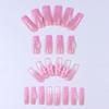 24Pcs Long Coffin Press On Nails, Pink French Tips with 3D Bow & Flower, Full Cover Fake Nails for Dating & Dinner