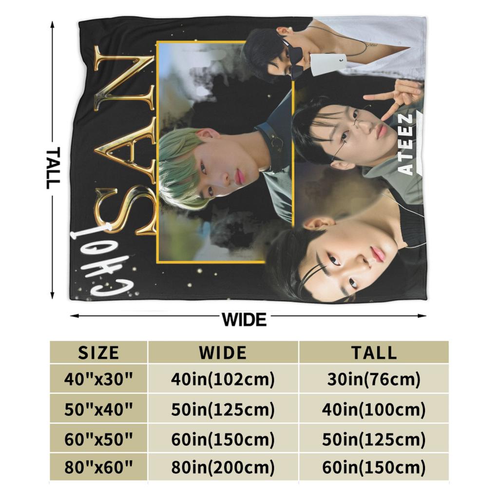 ATEEZ Choi San Decke Picknick Flanell Überwurfdecke für Couch Sessel Sofa Bett Warm Weich Individuelle Qualität Tagesdecke Geschenk