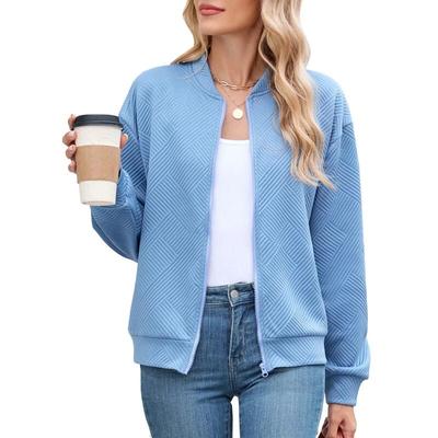 Women's Pure Color Zipper Long Sleeve Casual Jacket Baseball Style Autumn Winter New Arrival Fashion Outerwear Coat
