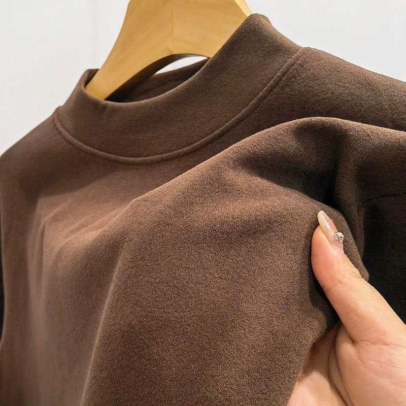 Intimo Uomo a Maniche Lunghe in Pile Doppio Lato - Collo Mezzo Alto, Tinta Unita; Camicia calda autunno/inverno