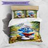 3pcs Duvet Cover Set (1*Duvet Cover + 2*Pillowcase, Without Core), Blue Smurfs Print Bedding Set, Bedroom Decor, All‑Season, Birthday Gift