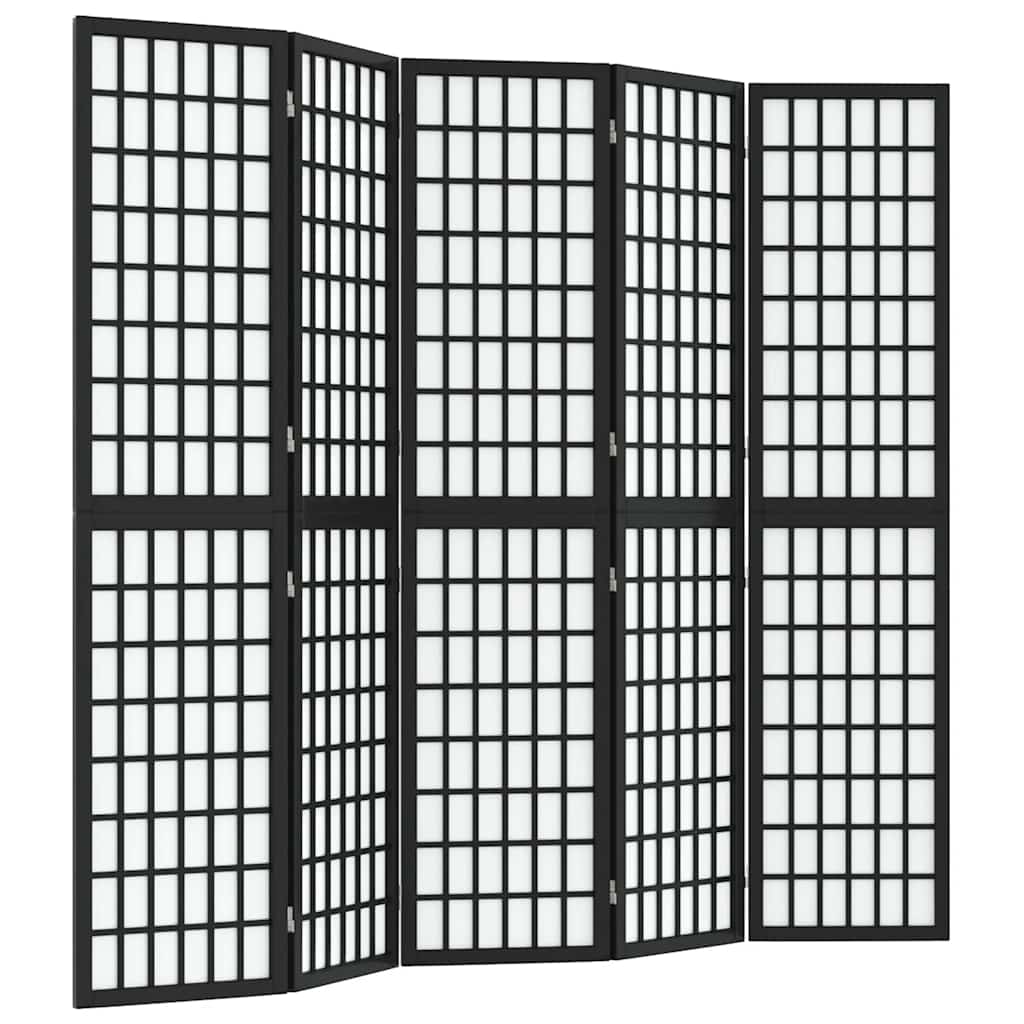 5 Piece Folding Screen Japanese Style 200 X 170 Cm Black