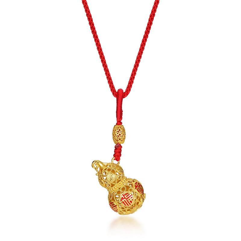 

Guochao S925 Silver Gold-Plated Hollow Gourd Pendant Necklace 925 Silver