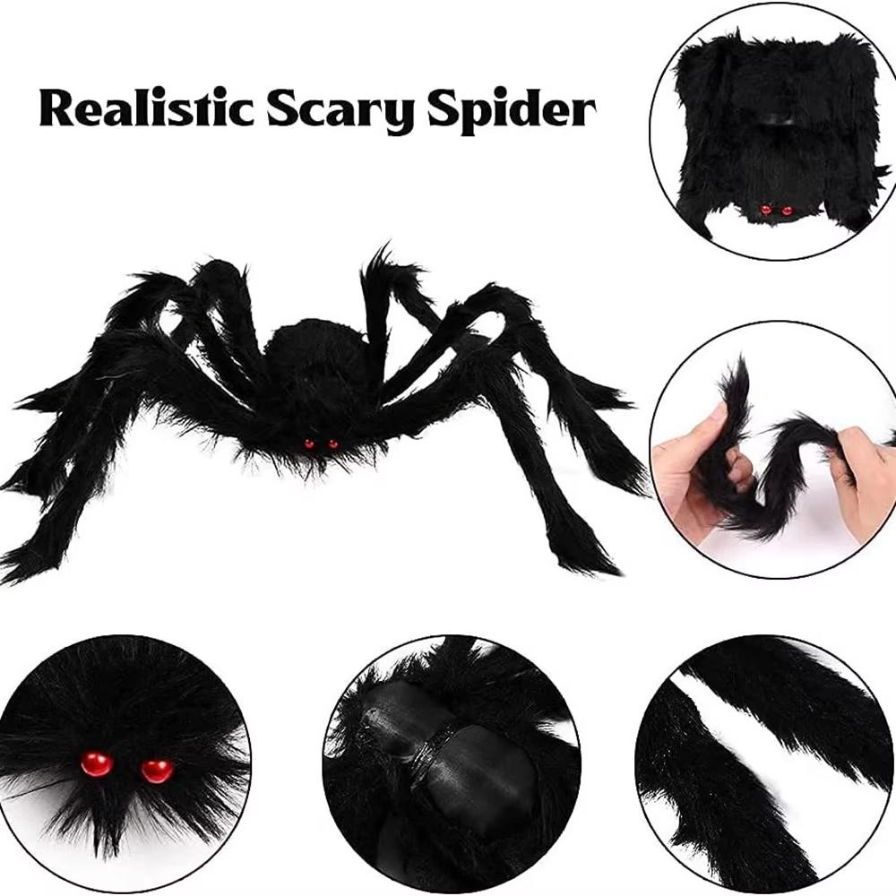 Halloween Large Black Spider,Fake Giant Black Plush Spider,Outdoor Spider Props,Haunted House Garden Yard Scary Decorations