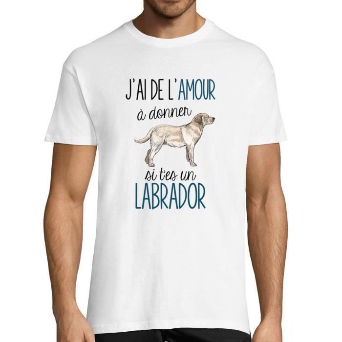 T-shirt Homme - De l'Amour à Donner - Labrador - Col Rond - Manches Courtes - Blanc