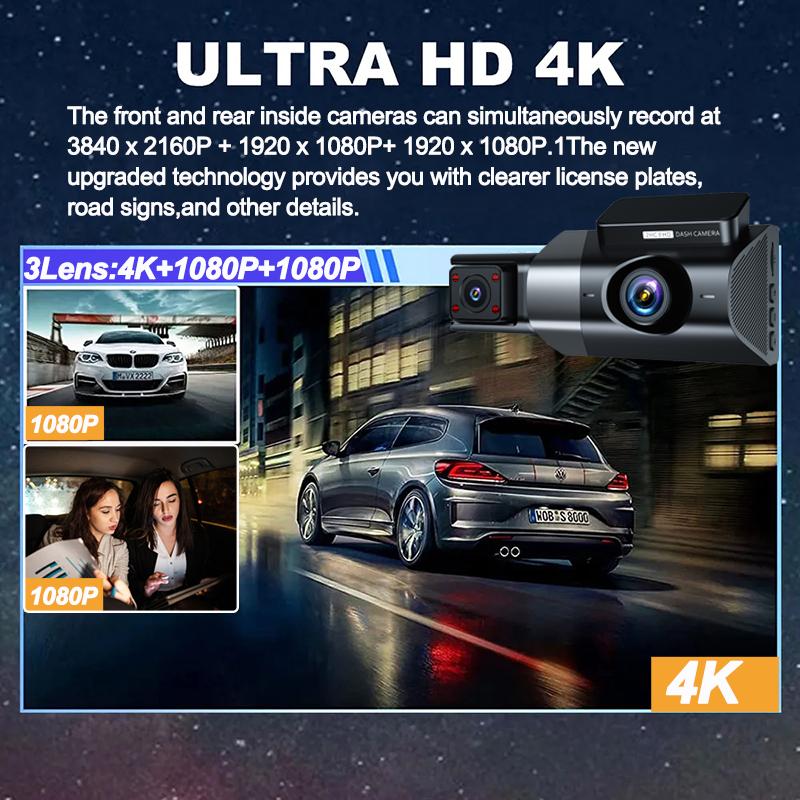 Câmera de painel de três lentes para carros Black Box HD 1080P Gravador de vídeo de carro com WIFI Visão noturna G-sensor Gravação em loop DVR Câmera de carro