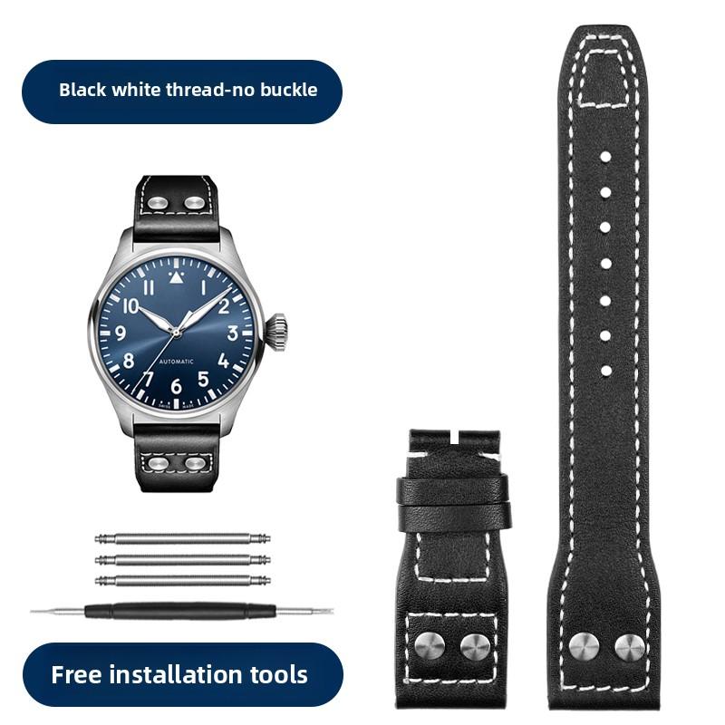 

21 22mm Bracelet Retro Genuine Leather Rivets strap For IWC Big Pilot Spitfire Mark18 Vintage Brown Black Blue Cowhide Watchband 21mm width