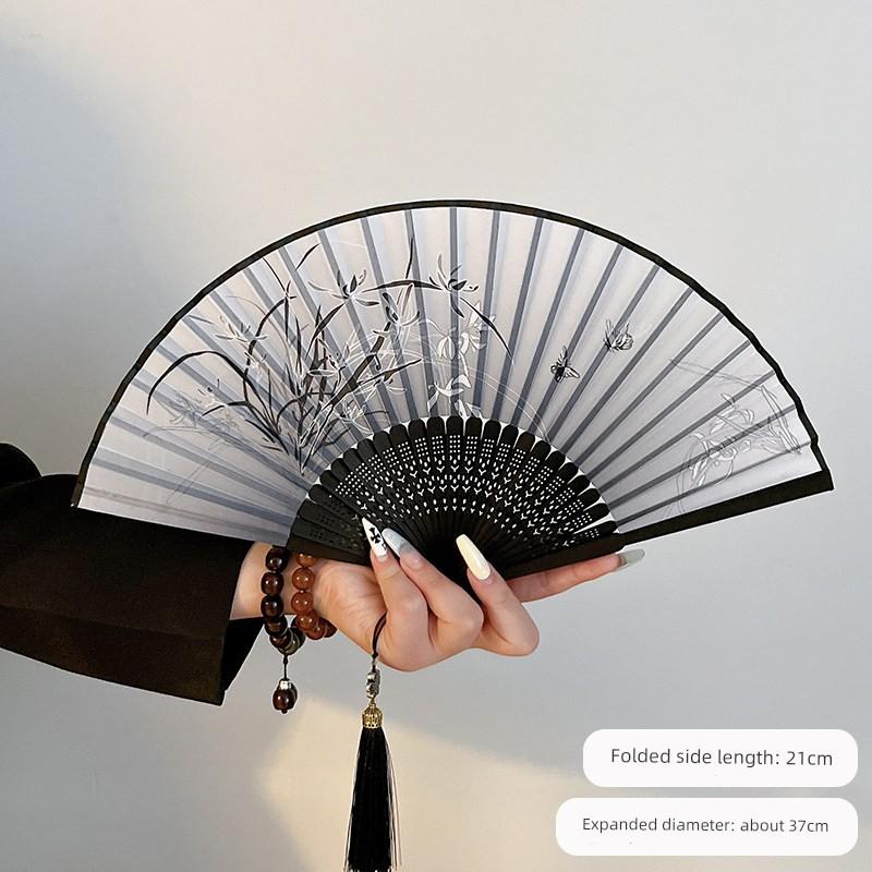Summer Folding Fan, Traditional Chinese Style, New Chinese Style, Ancient Style Small Fan, Black, Simple and Durable, Children's Bamboo Fan, Portable