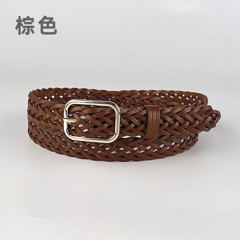 Four Seasons Available New Women'S Non Perforated Weaving Belt Retro Fashion Decoration Casual Pants Jeans Dress Belt
