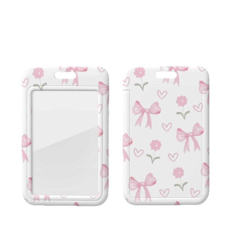 Retractable Badge Clip with Bow Flower Pin Double-Sided UV Office Credit Card Holder Case Bus Id Card Cover Bags for Girl