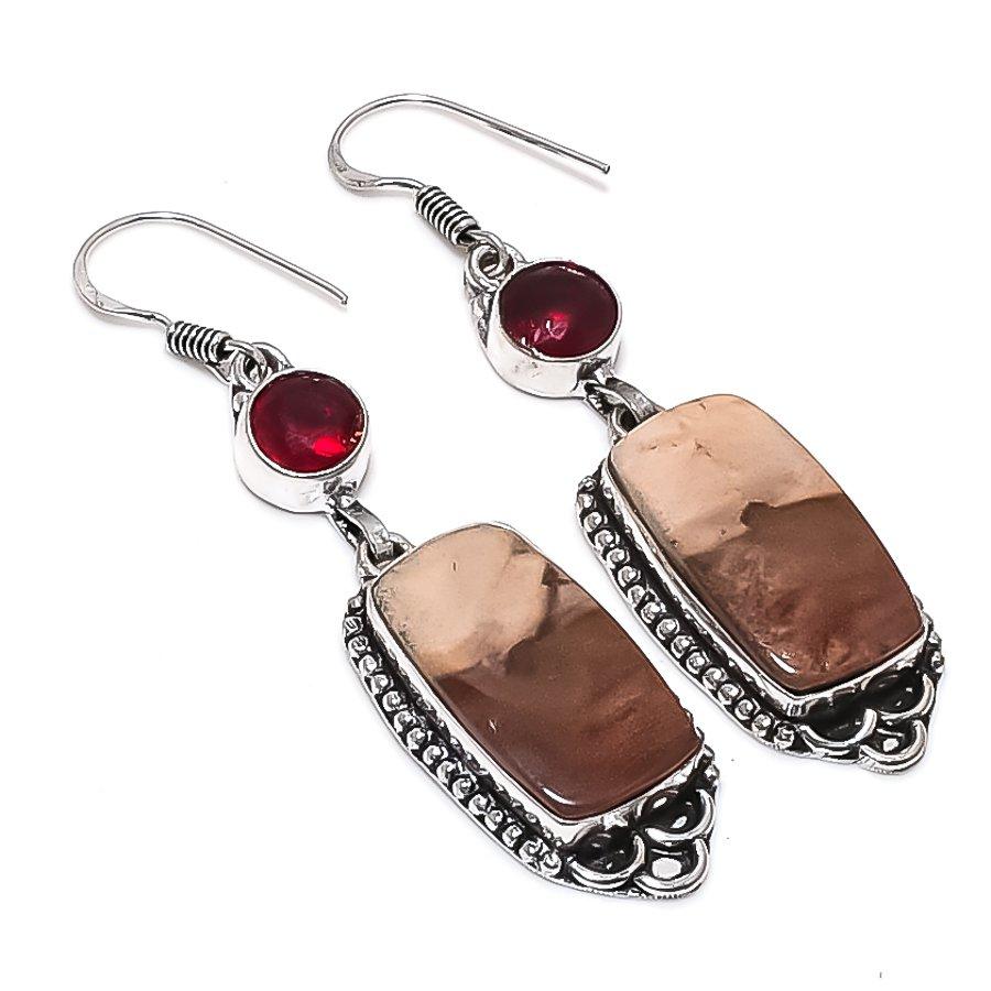 

Natural Cappuccino Jasper, Garnet 925 Sterling Silver Jewelry Earring 2.52 a6n49
