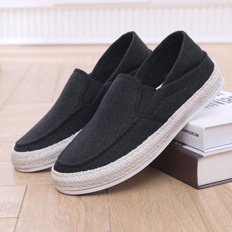 Chaussures d'homme en lin printemps et été nouvelles simples rétro chaussures de pêcheur chaussures d'homme une pédale respirantes plates chaussures paresseuses