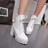 Women's Boots Ankle New High-quality Korean Version Spring and Autumn Winter Thick Heeled In White 9.5CM Square Heel Women Shoes