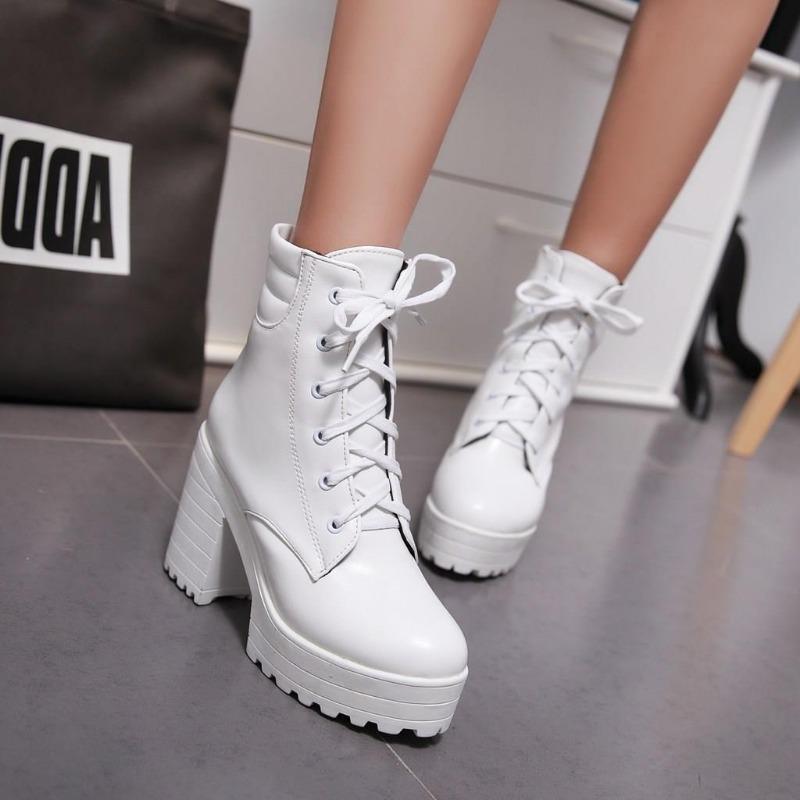 Women's Boots Ankle New High-quality Korean Version Spring and Autumn Winter Thick Heeled in White 9.5CM Square Heel Women Shoes