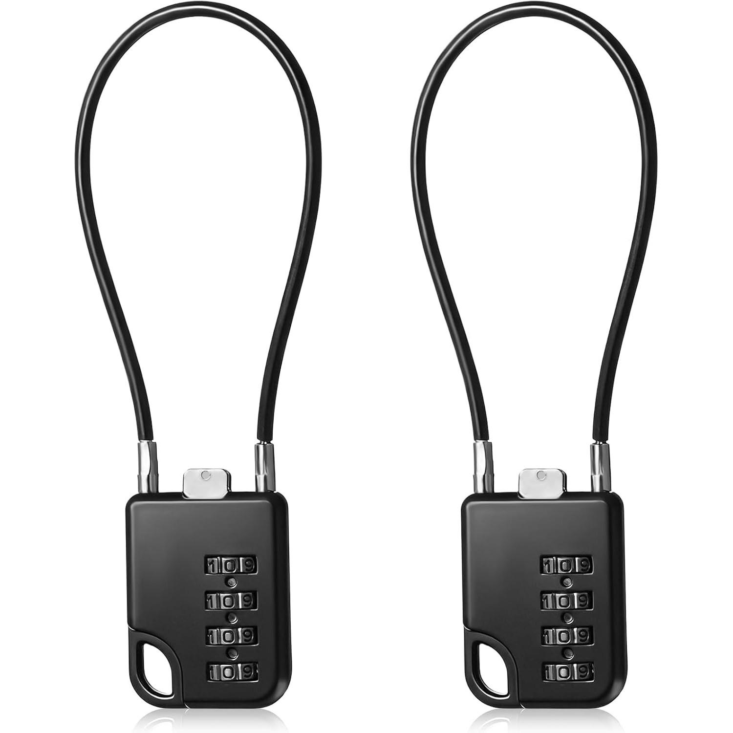 2 PCS 4 Digit Combination Cable Lock, Black Resettable Thin Combination Cable Lock Multipurpose Small Long Cables Padlock for Bike, Suitcase, чёрный