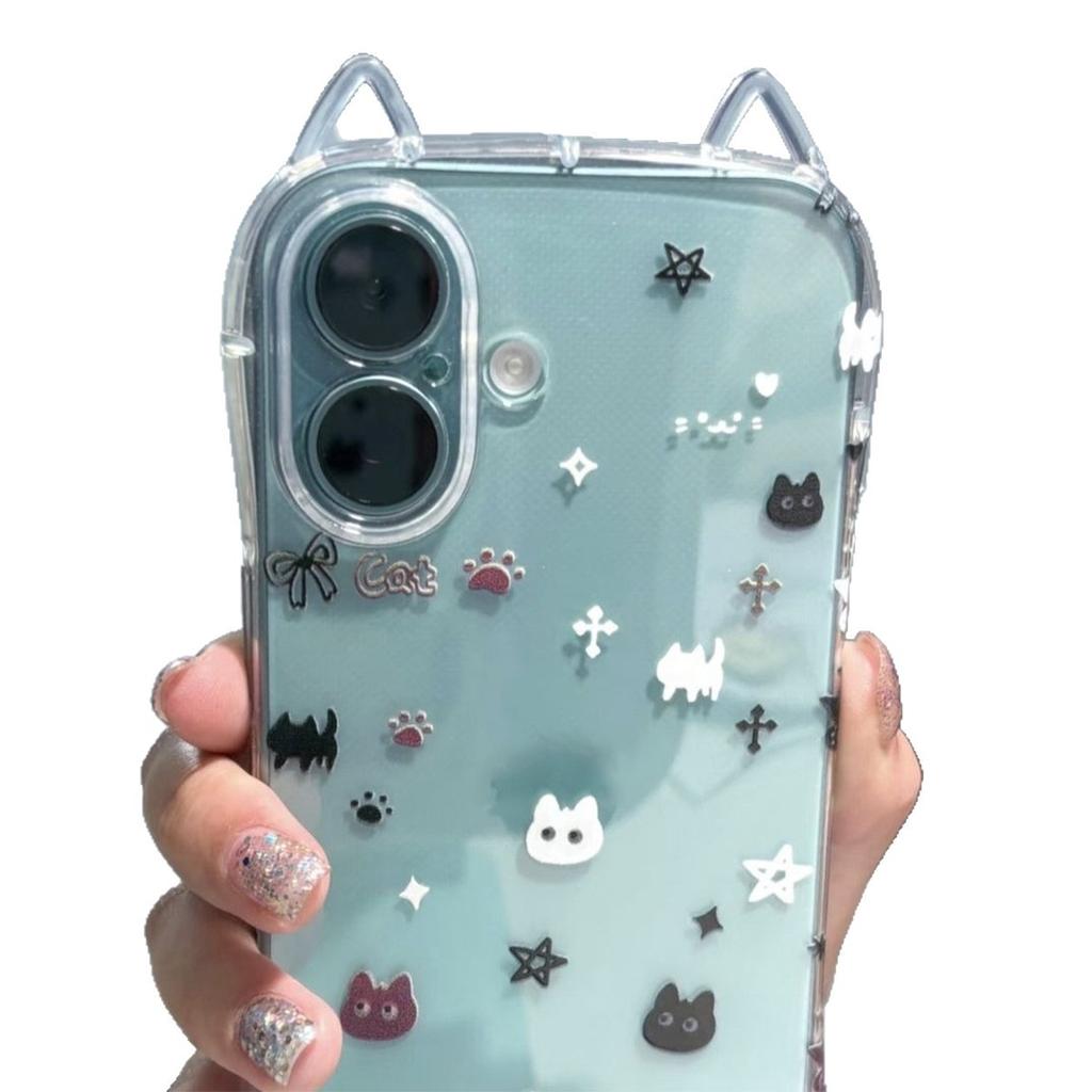 Transparente Handyhülle mit Katzenohren, Einfach und Niedlich für IPhone Handyhülle mit Lanyard Schutzhülle
