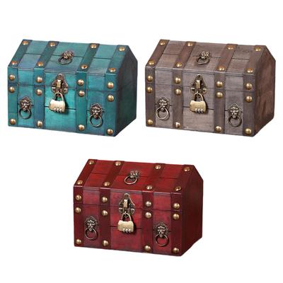 Pirátská truhla s kódovým zámkem Dřevěná Uzamykatelná Jedinečná krabička na drobnosti Vintage design Dekorativní úložná krabička Šperkovnice
