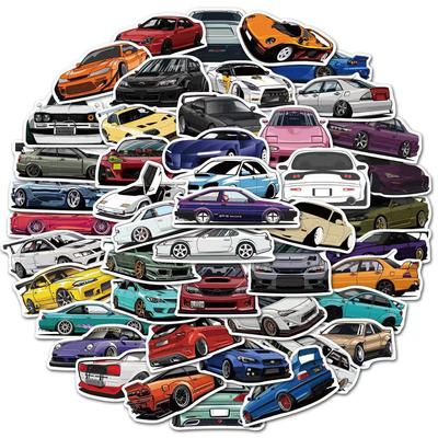 50 pegatinas JDM de dibujos animados para maletas, carritos y portátiles