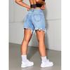 Ripped Burr Jeans Women's Summer High Waist Washed Straight Five-Point Pants Stylish Light Wash Raw Edge Casual Shorts