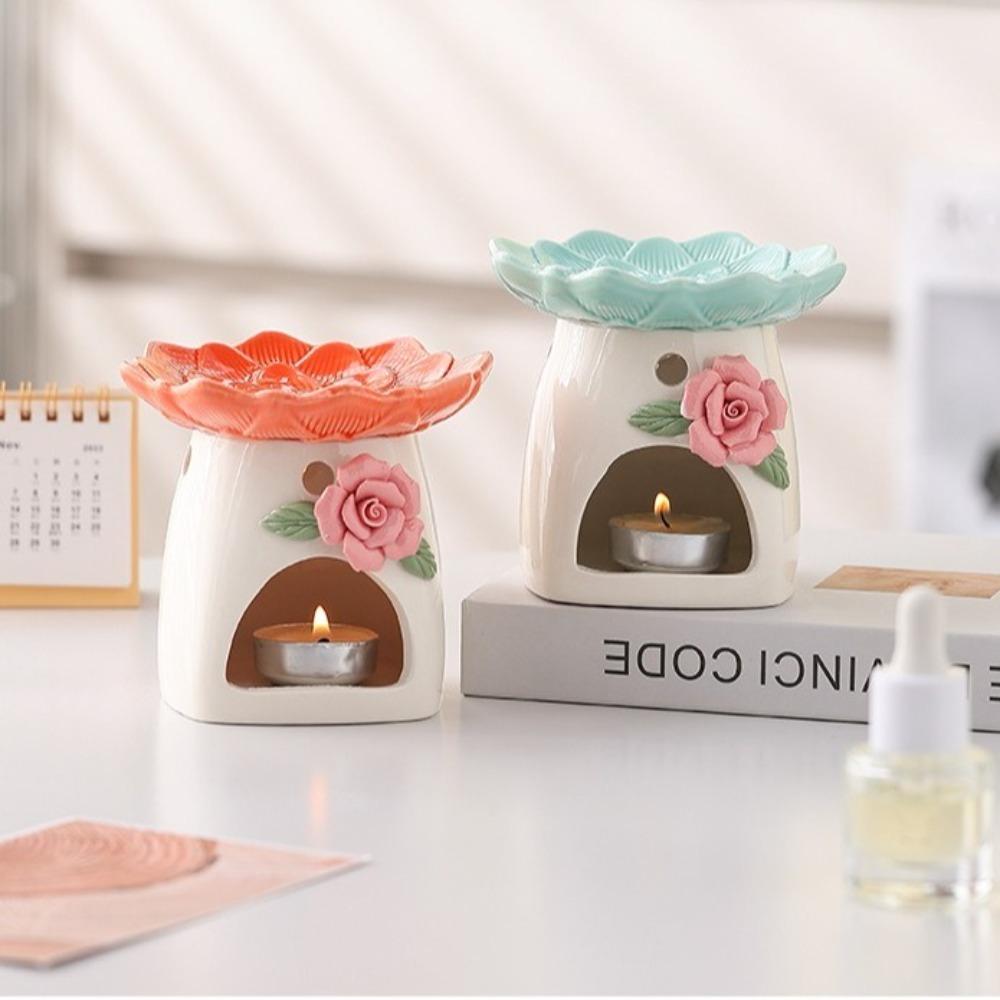 Ceramic Flower Aromatherapy Stove Heat Resistant Heating Incense Device Candle Stove  Yoga Room