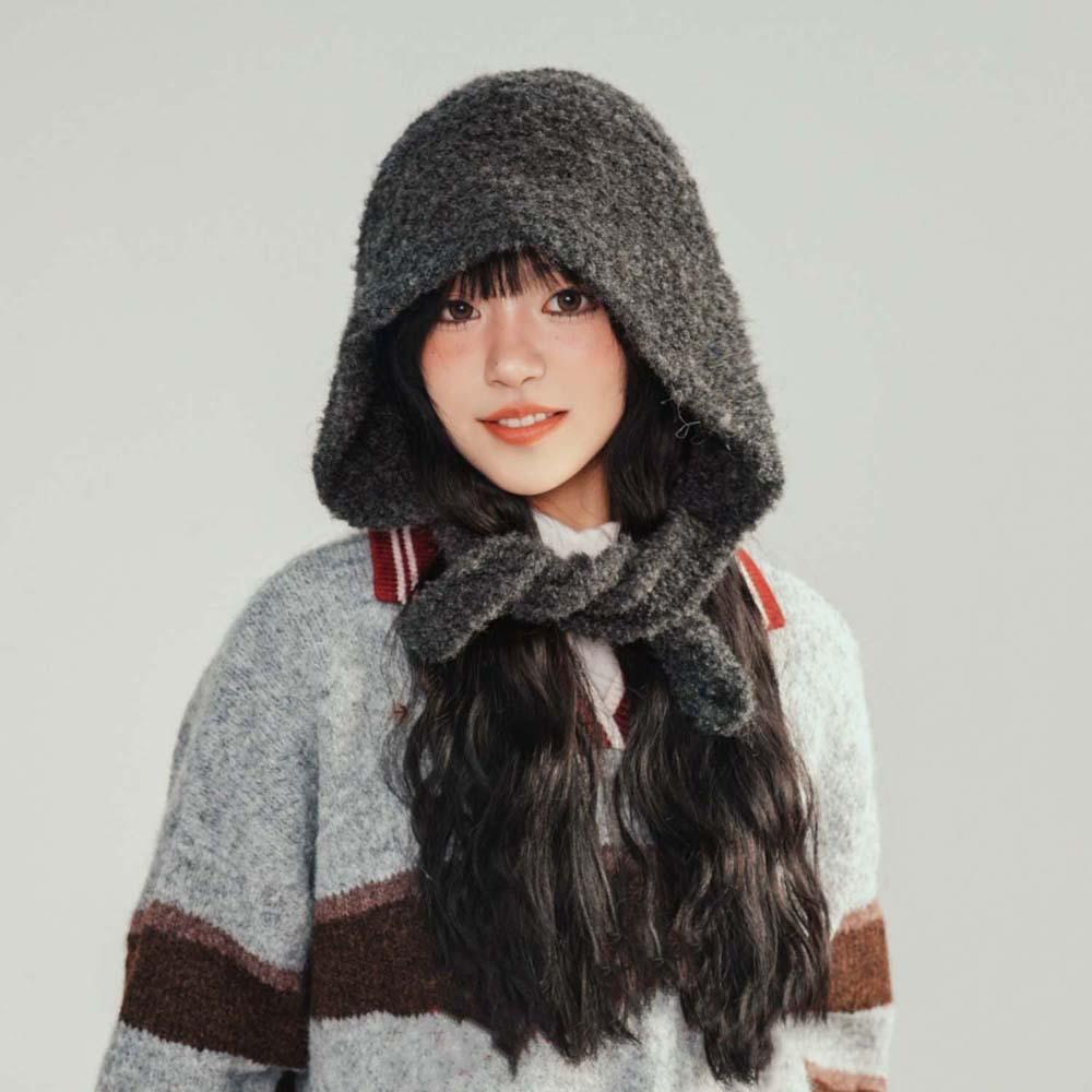 Double Side Knitted Hooded Cap Acrylic Fibers Winter Neckerchief Hat  School